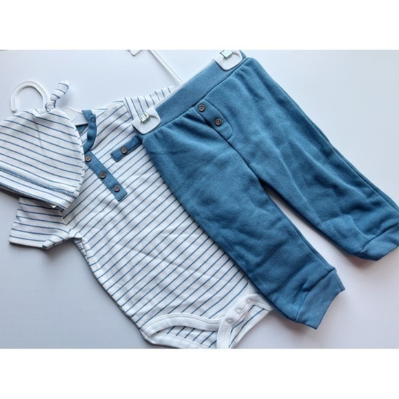Rene Rofe Baby • NWT Blue White Striped Onesie Pant Hat Set - Picture 1 of 8